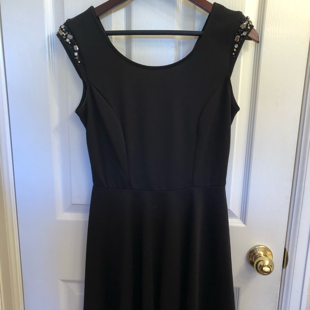 Black, sequined shoulders black dress